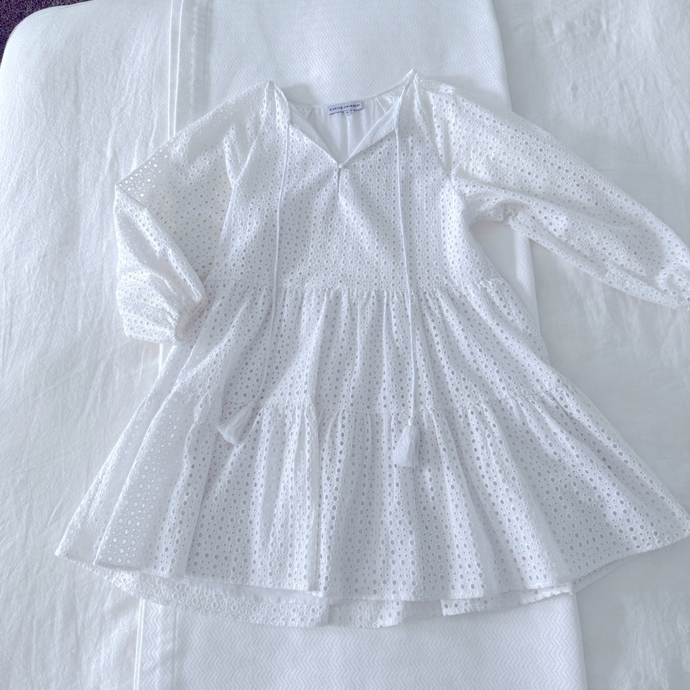 Karina Grimaldi White Eyelet Summer Mini Dress - size Small